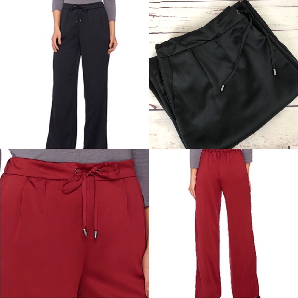 H. By Halston Pants Wide Leg Silky Charmeuse Black